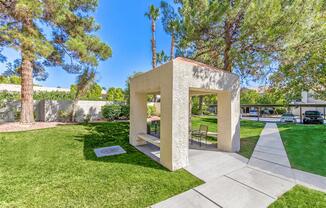 Gazebos and community picnic area of Country Club at Valley View Senior Apartments in Las Vegas, NV, For Rent. Now leasing 1 and 2 bedroom apartments.