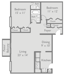 2 beds, 1.5 baths, 1,150 sqft, $1,842
