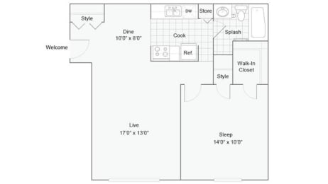 1 bed, 1 bath, 780 sqft, $1,074