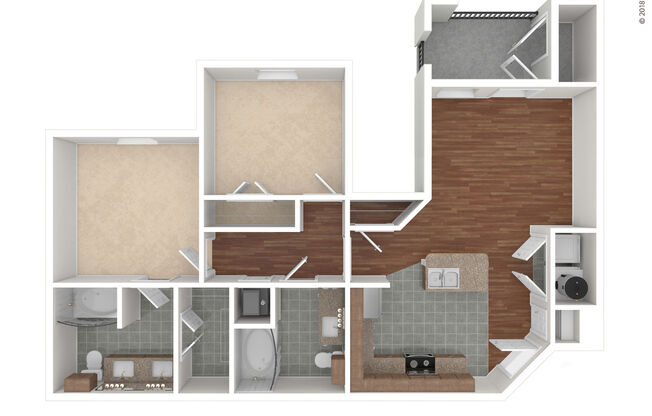 2 beds, 2 baths, 952 sqft, $1,600