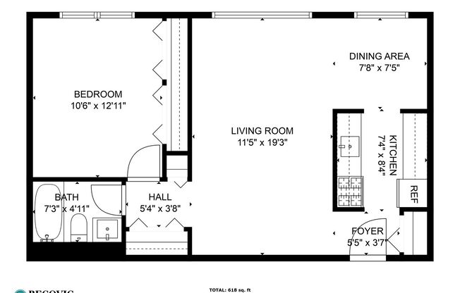 1 bed, 1 bath, 618 sqft, $1,950, Unit 408