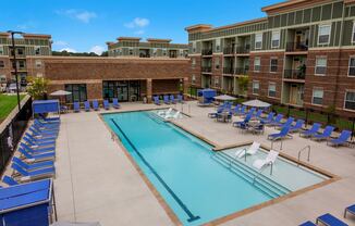 Resort-Style Swimming Pool with Sun Shelf and Fountains at Ardmore at the Trail, Indian Trail, NC