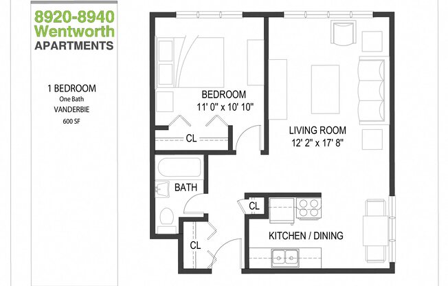 1 bed, 1 bath, 600 sqft, $1,125