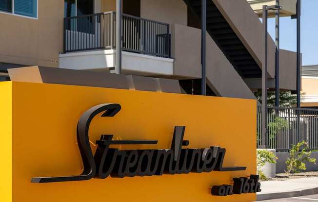 Monument Sign at Streamliner 16th Apartments in Phoenix