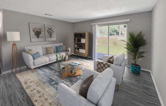 a living room filled with furniture and a fireplace