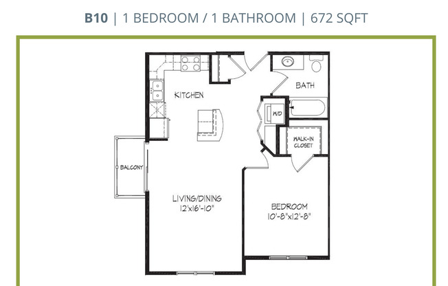 1 bed, 1 bath, 672 sqft, $1,190, Unit 626-201