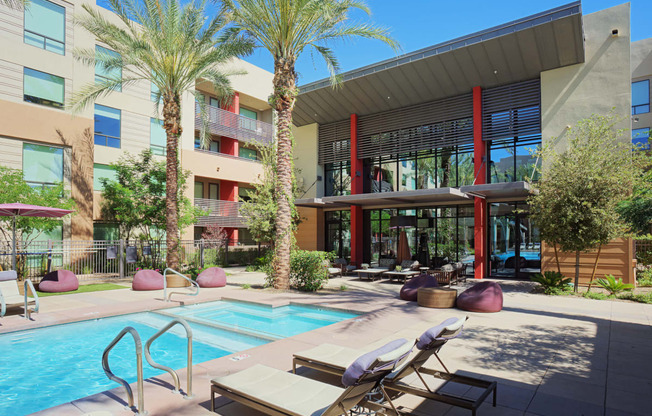 Relaxing Pool Area With Sundeck at Audere Apartments, Phoenix, Arizona