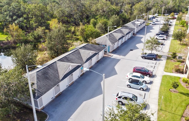 Aerial view of the detached garages