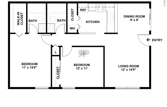 2 beds, 2 baths, 950 sqft, $1,684