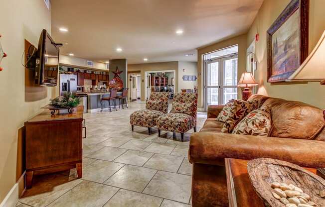 Clubroom with couches and satellite TV