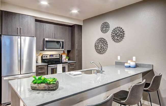 updated kitchen with stainless steel appliances