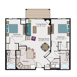 2 beds, 2 baths, 1,135 sqft, $1,865