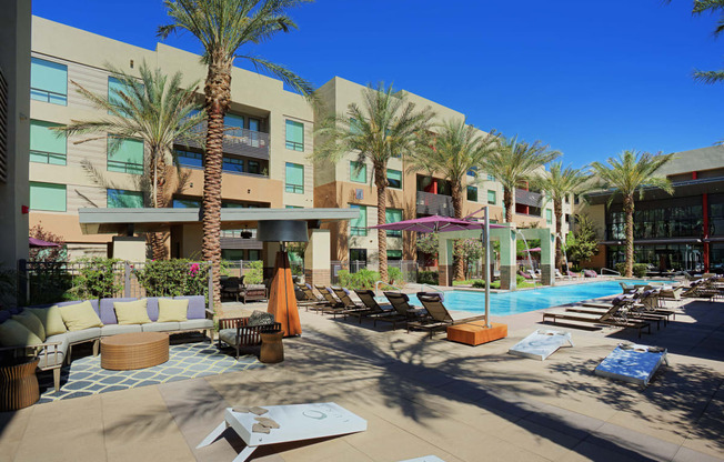 Poolside Relaxing Area at Audere Apartments, Phoenix, AZ, 85016