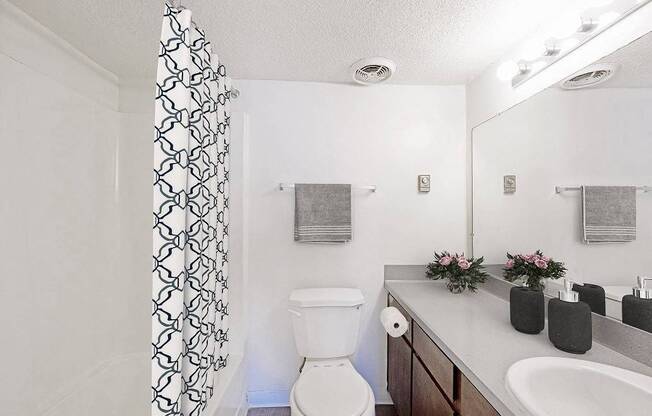 A white toilet sits in a bathroom next to a sink.