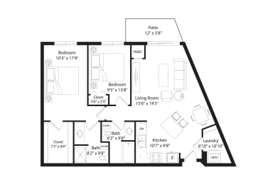 2 beds, 2 baths, 1,120 sqft, $1,723