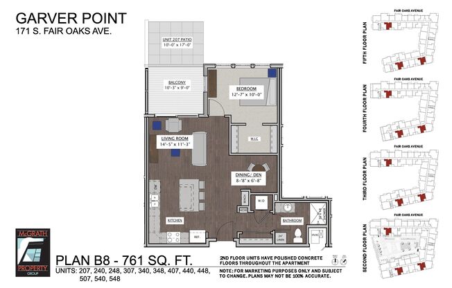 1 bed, 1 bath, 761 sqft, $1,795, Unit 207