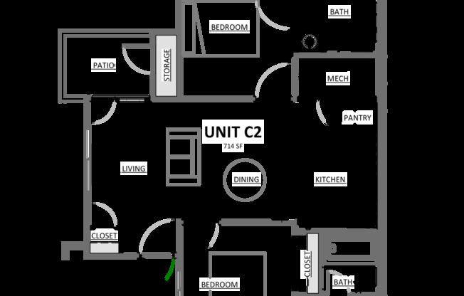 2 beds, 2 baths, 760 sqft, $1,084