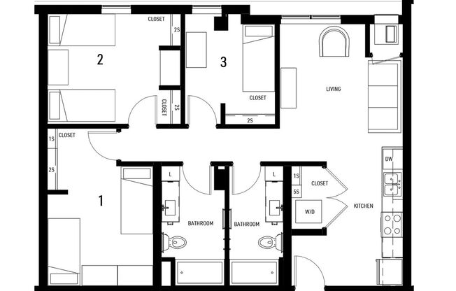 3 beds, 2 baths, 1,006 sqft, $2,400, Unit 208