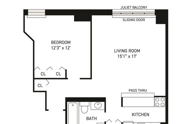 1 bed, 1 bath, 741 sqft, $4,700, Unit 3-E