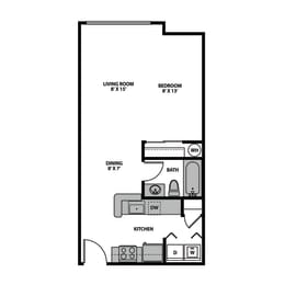 Studio, 1 bath, 577 sqft, $1,355