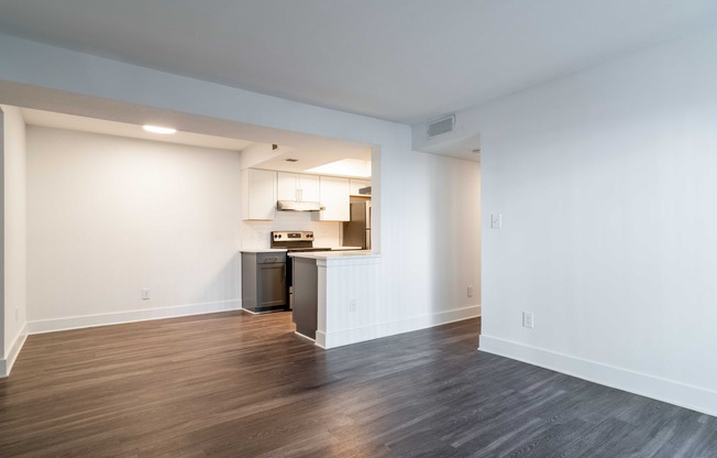Living room looking into kitchen area