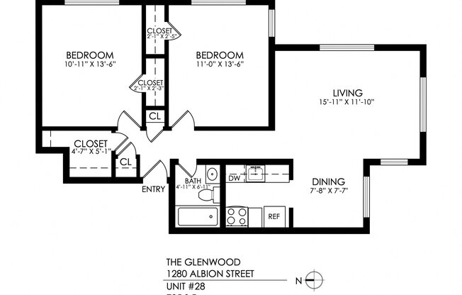 2 beds, 1 bath, 745 sqft, $1,380