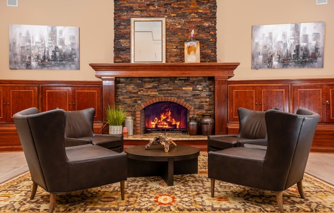 Fireside Chat area in clubhouse at 55+ FountainGlen Goldenwest, Westminster, CA