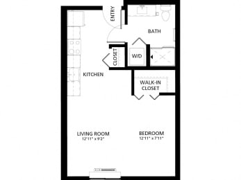 Studio, 1 bath, 492 sqft, $1,400