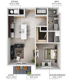 1 bed, 1 bath, 725 sqft, $1,245