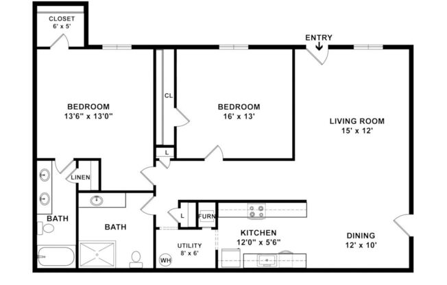 2 beds, 2 baths, 1,200 sqft, $1,347