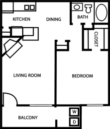 1 bed, 1 bath, 651 sqft, $913