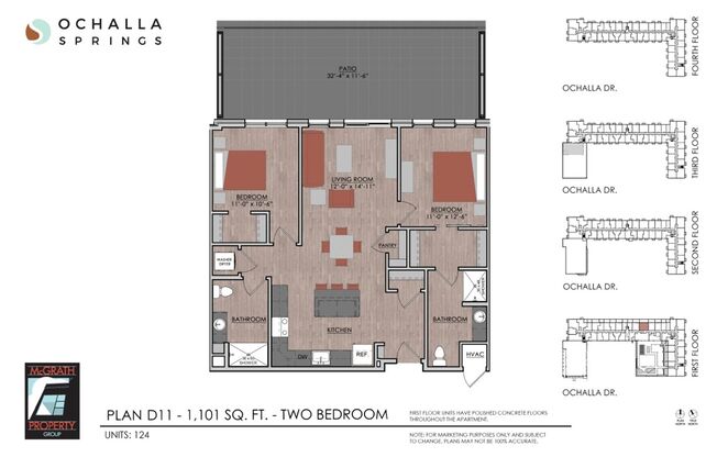 2 beds, 2 baths, 1,101 sqft, $2,170, Unit 124