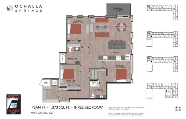 3 beds, 2 baths, 1,373 sqft, $2,575, Unit 302