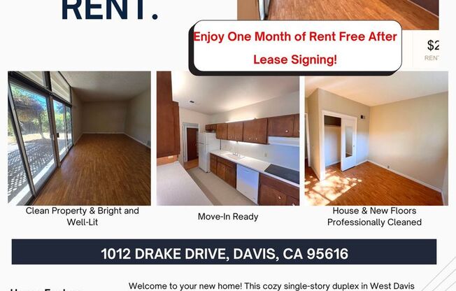 Get One Month Free! Charming 3-Bed, 1.5-Bath Duplex in West Davis.