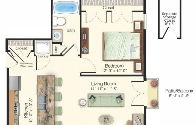 1 bed, 1 bath, 719 sqft, $1,535