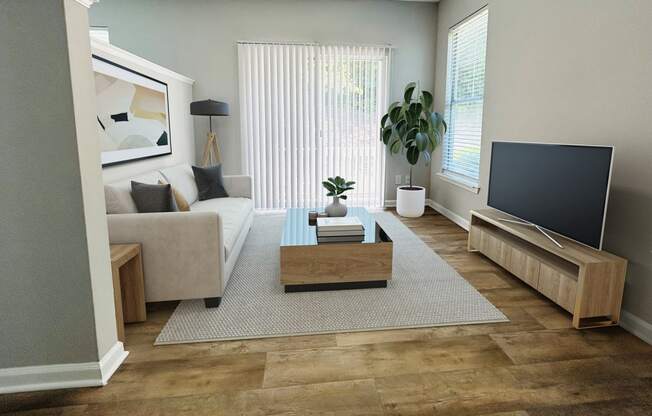 a living room with a couch and a coffee table