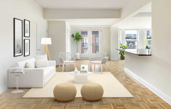 Living and Dining Room with Parquet Hard Surface Flooring