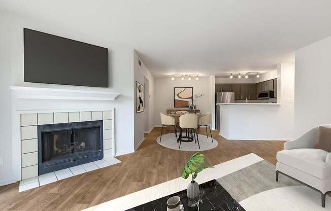 Living Area With Fireplace at The Apartments at Tamar Meadow, Maryland, 21045