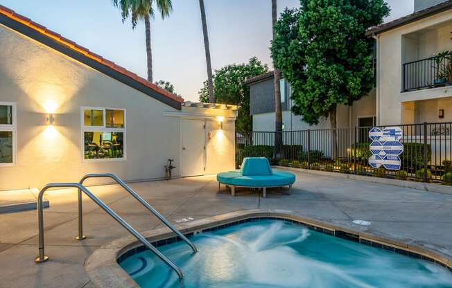the swimming pool at our apartments in palm springs at Laguna Gardens Apts., California