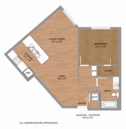 1 bed, 1 bath, 748 sqft, $1,195