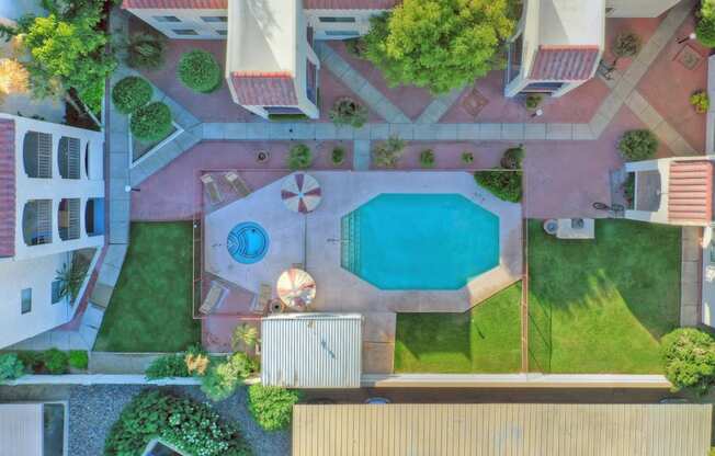 Pool aerial view at University Park Apartments in Tempe AZ Nov 2020