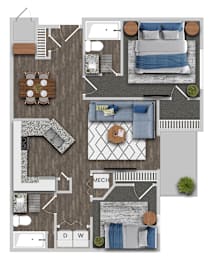 2 beds, 2 baths, 1,008 sqft, $1,505