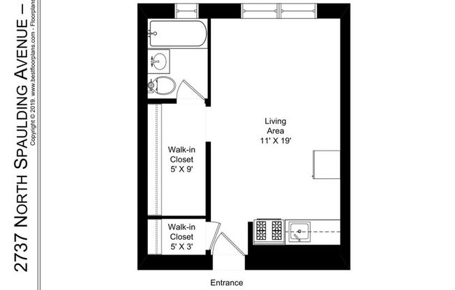 Studio, 1 bath, 375 sqft, $1,350, Unit Spaulding-206