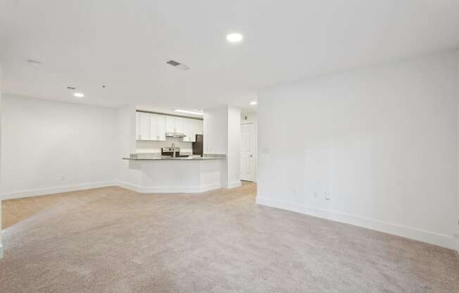 Living room with view of kitchen