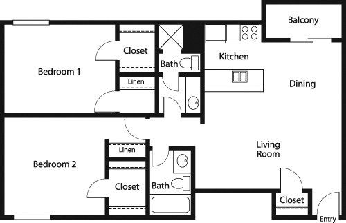 2 beds, 2 baths, 973 sqft, $2,481, Unit S323