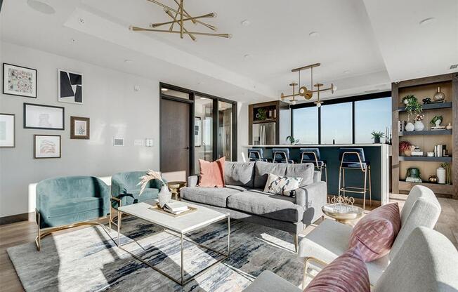 a living room with a couch and a coffee table