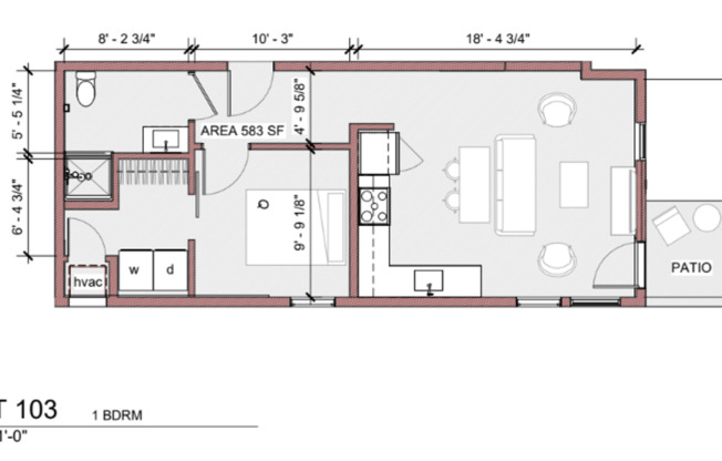 1 bed, 1 bath, 579 sqft, $1,299, Unit 103