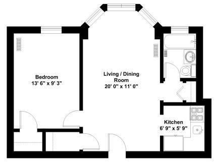 1 bed, 1 bath, 520 sqft, $2,000, Unit 302