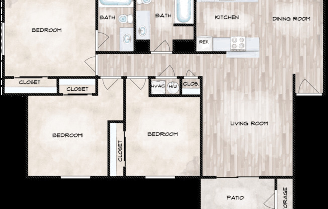 3 beds, 2 baths, 1,058 sqft, $2,545