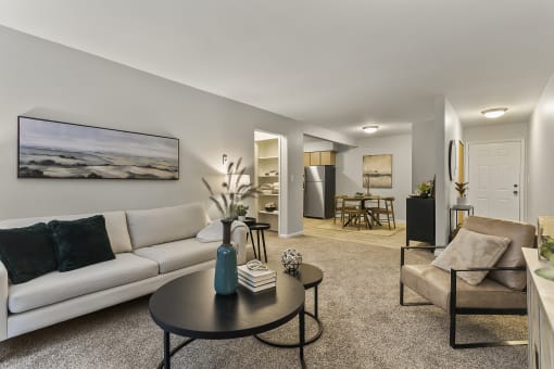 a living room with a couch and a coffee table